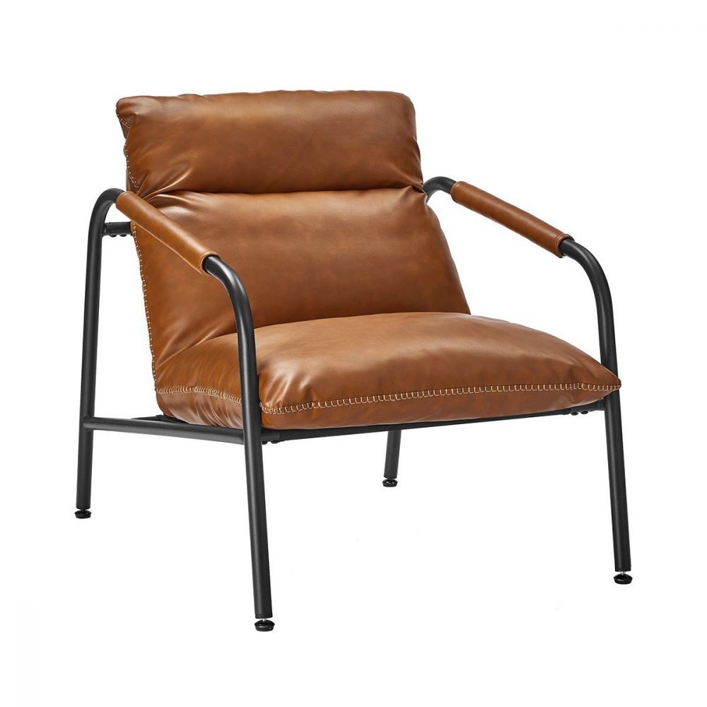 Sillón moderno medio siglo, estructura metálica, marrón
