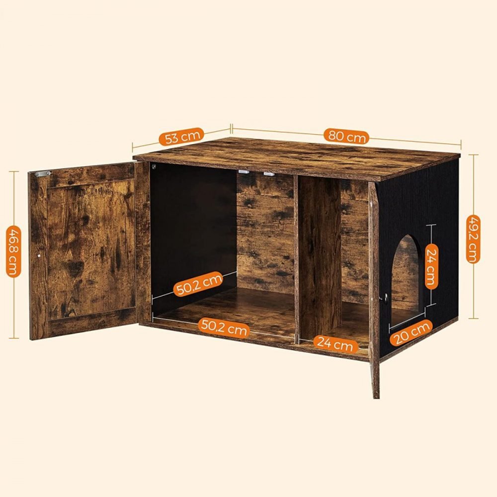Mueble arenero para gatos con 2 puertas, marrón y negro - Imagen 2