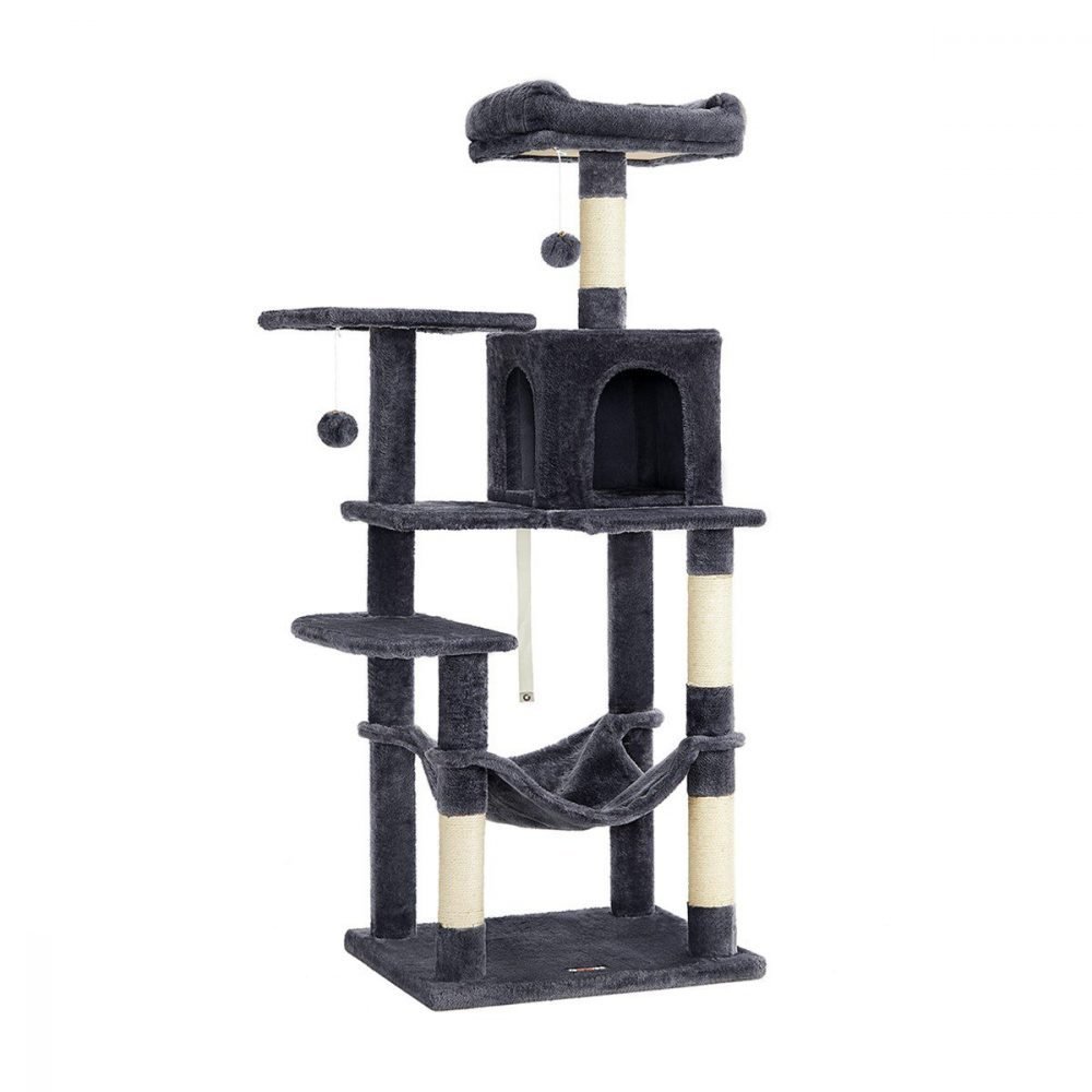Árbol para gatos de 143 cm, rascadores, plataformas, hamaca, gris antracita