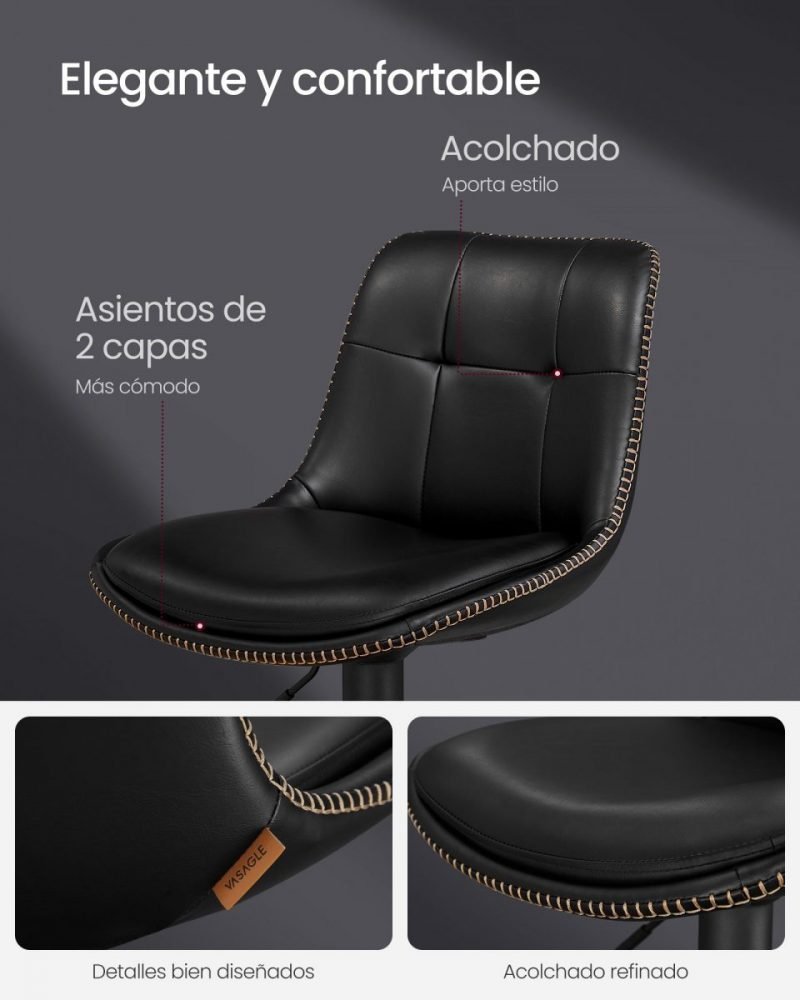 Set 2 taburetes bar giratorios, regulables, respaldo, negro tinta - Imagen 5