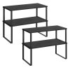 Estantes para armarios de cocina, juego de 2, metal y bambú, negro ébano + negro