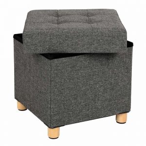 Taburete reposapiés cuadrado con almacenamiento, gris oscuro