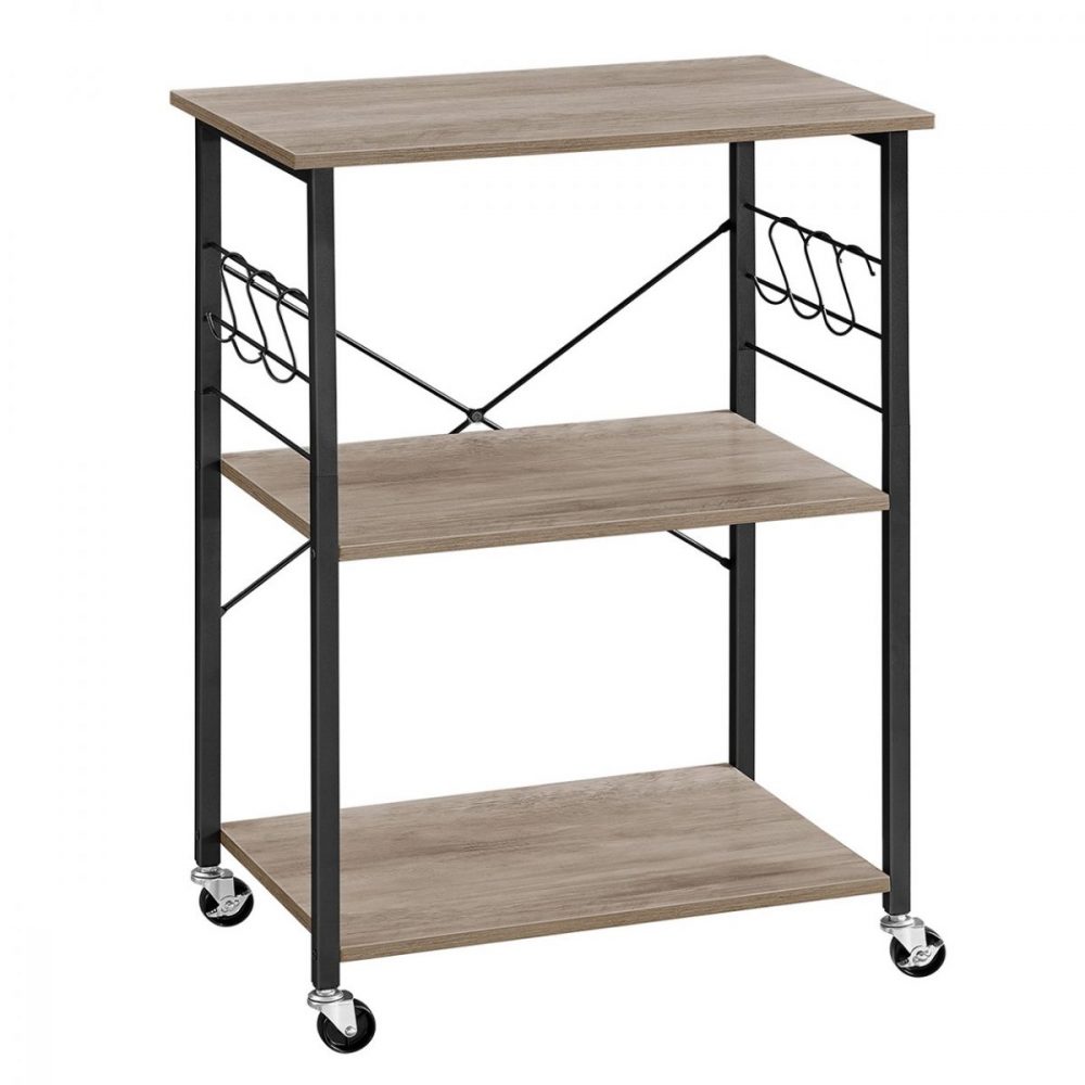 Carrito de servicio con ruedas, estantería de cocina de 3 niveles, gris