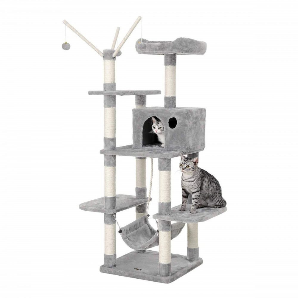 Árbol para gatos rascador, nidos, hamaca, plataformas, 154 cm, gris claro