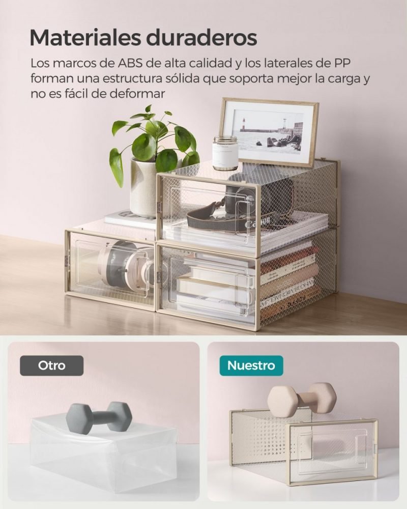 Pack de 18 cajas de zapatos plegables y apilables, beige - Imagen 4