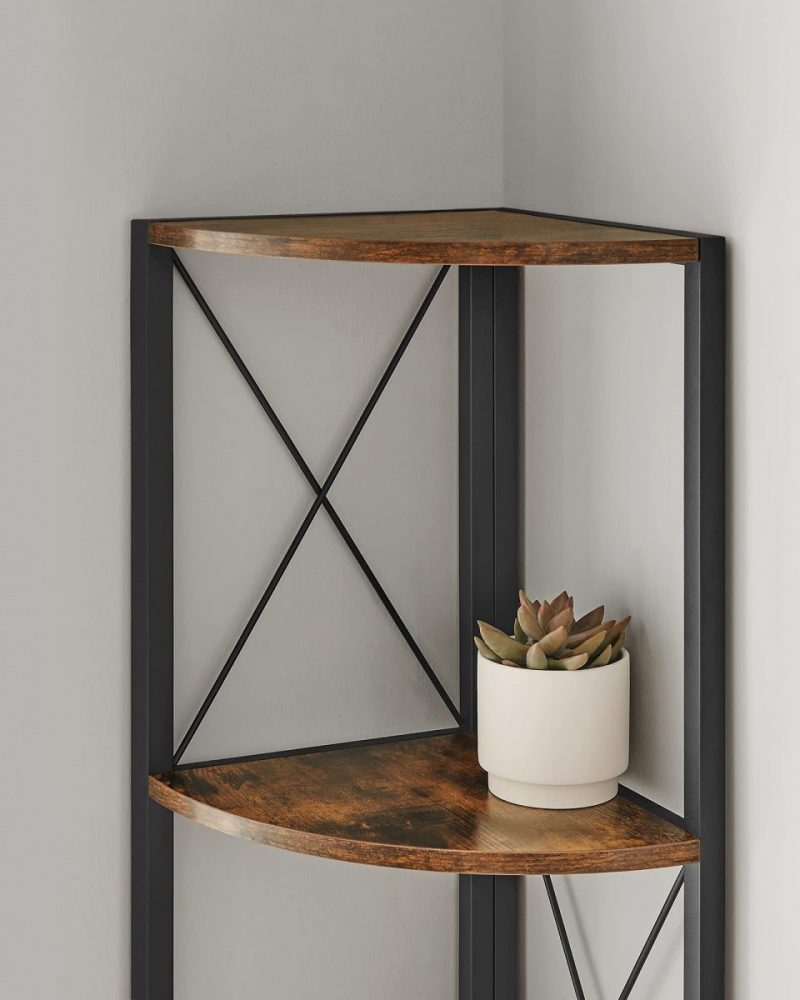 Estantería de esquina de 5 niveles, marrón rústico y negro - Imagen 6