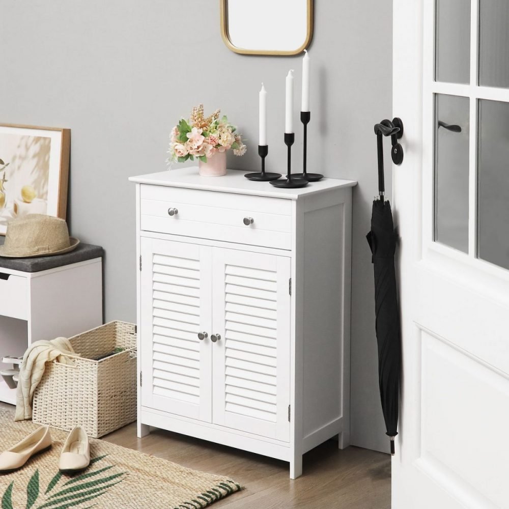Armario de baño blanco estilo escandinavo con 2 puertas y cajón - Imagen 4