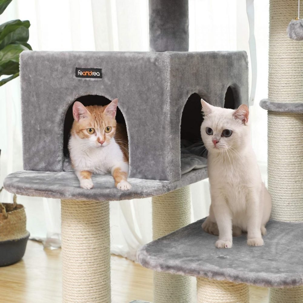 Rascador para gatos con plataforma y tumbona, gris - Imagen 6
