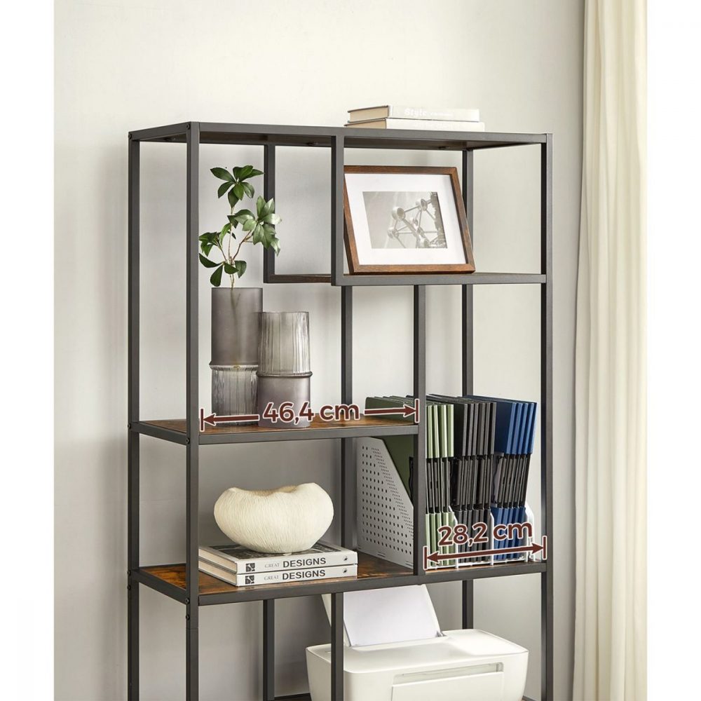 Estantería decorativa de 6 niveles en marrón rústico y negro - Imagen 7