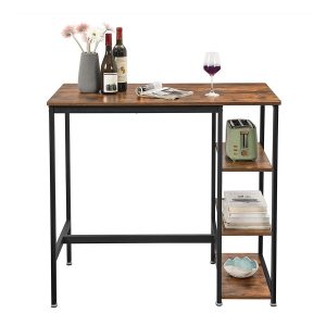 Mesa de bar industrial con 3 estantes, estructura de hierro estable