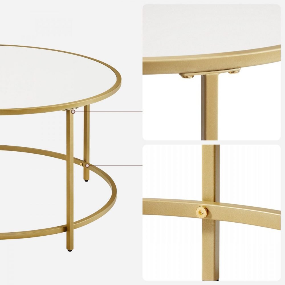 Mesa de centro redonda con tapa blanca y estructura dorada, 84 cm - Imagen 8