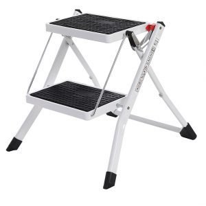 Escalera plegable 2 peldaños, goma antideslizante, carga 150 kg, blanco y negro