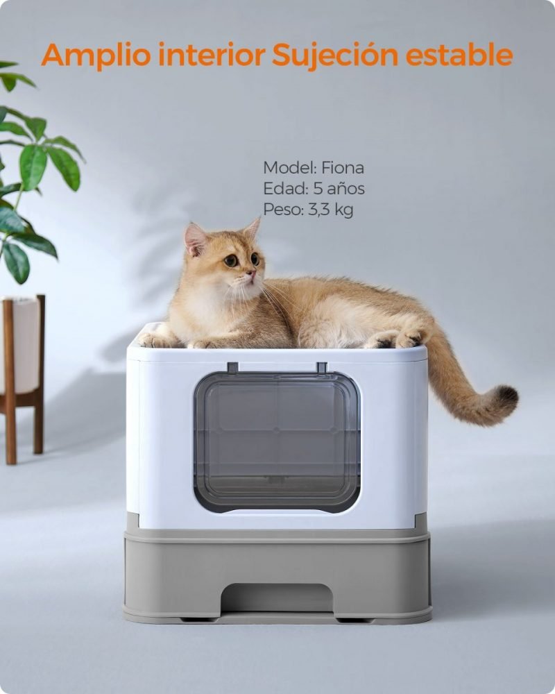 Arenero para gatos grandes con bandeja extraíble, azul pálido y gris paloma - Imagen 3