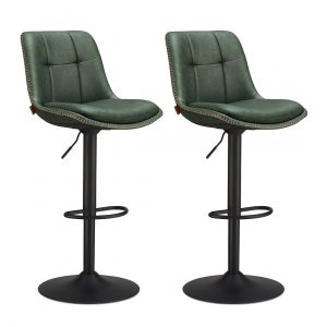 Set 2 taburetes bar giratorios, regulables, respaldo, verde bosque