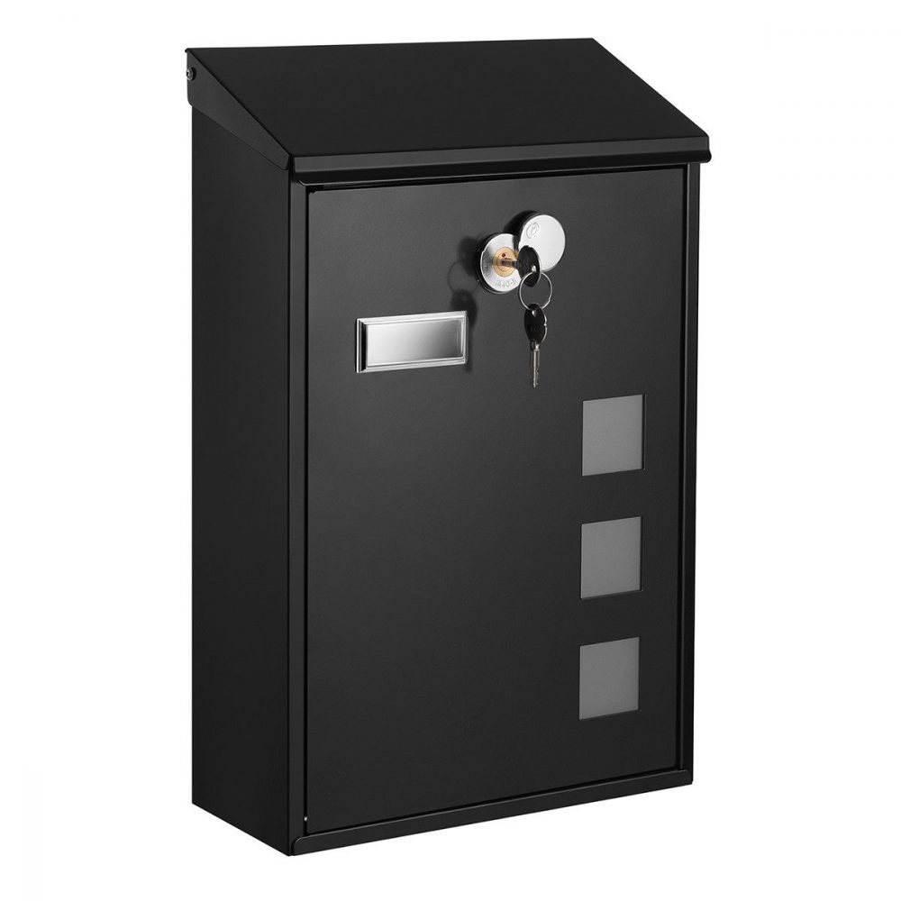 Buzón de correos negro de pared, tapa de cerradura giratoria