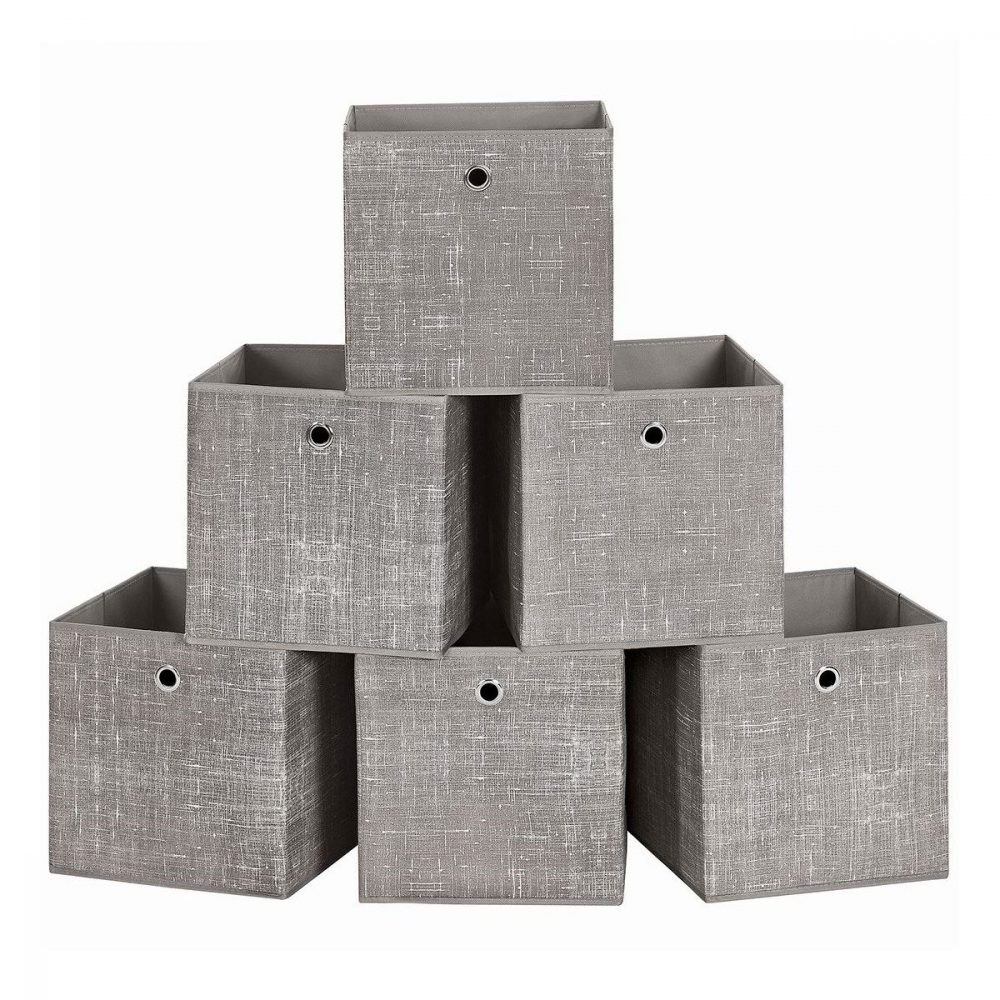 Set de 6 cajas de almacenaje plegables de tela, cubos 30x30x30 cm, topo jaspeado