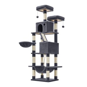 Árbol para gatos xxl de 206 cm, 13 postes, 2 plataformas, cuevas, hamaca, gris antracita
