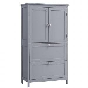 Armario de baño con 2 cajones y 2 puertas, estante ajustable, gris paloma