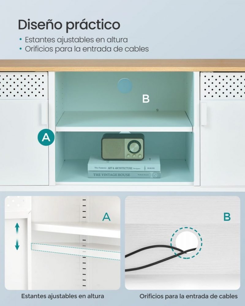 Mueble de tv para pantallas hasta 55 pulgadas con puertas y 3 estantes ajustables - Imagen 6