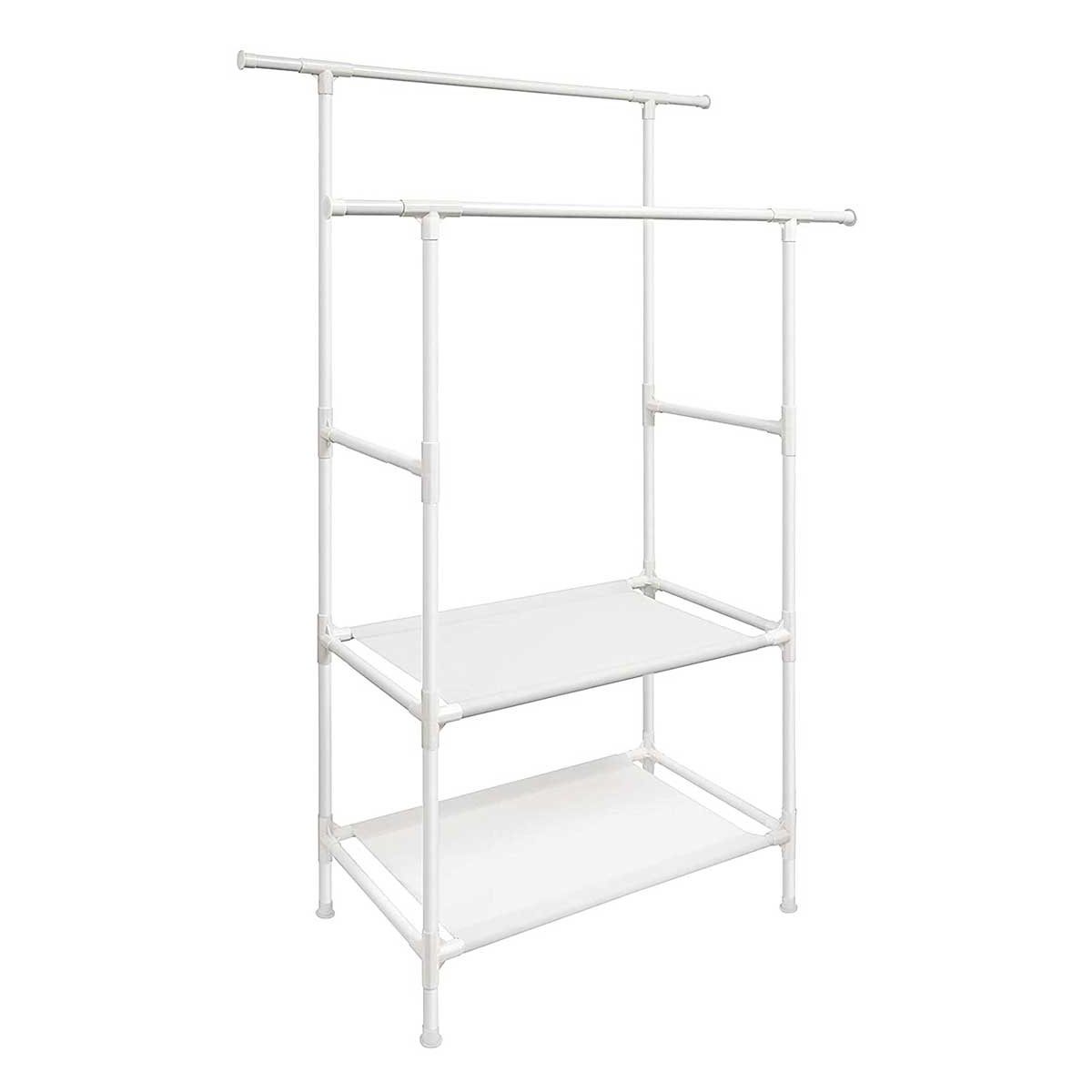 Perchero para ropa con 2 barras y 2 baldas, capacidad de 70 kg