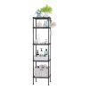 Estantería baño metal expandible, 5 estantes, ganchos, negro