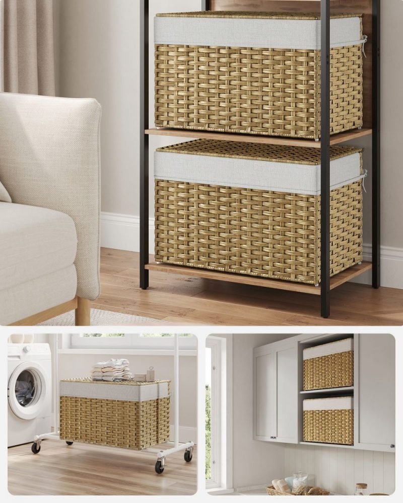 Baúl de almacenamiento de ratán 105 l, caja versátil, natural - Imagen 7