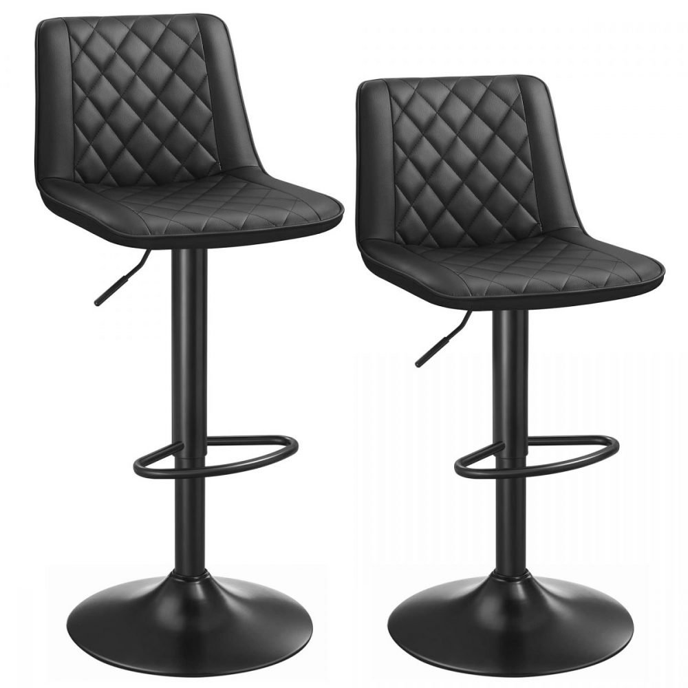 Juego de 2 taburetes de bar negros ajustables con respaldo - Imagen 3