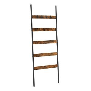 Escalera decorativa industrial, 65 cm ancho, marrón y negro