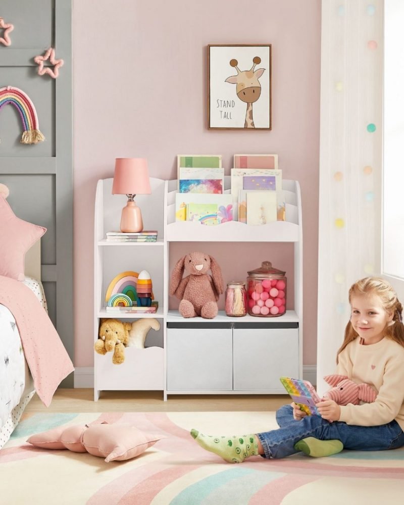 Estantería infantil multifuncional, organiza juguetes y libros, blanco - Imagen 2