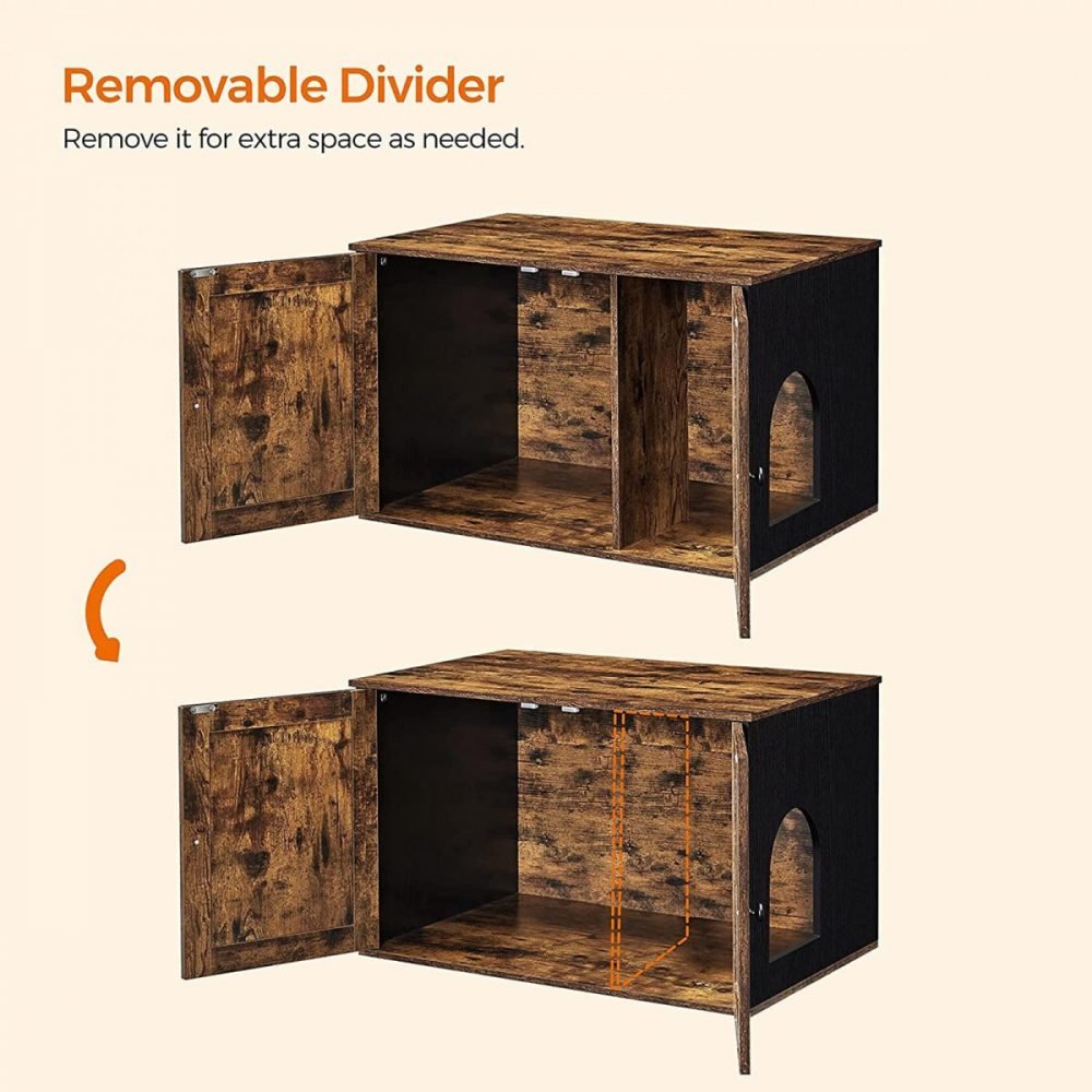Mueble arenero para gatos con 2 puertas, marrón y negro - Imagen 7