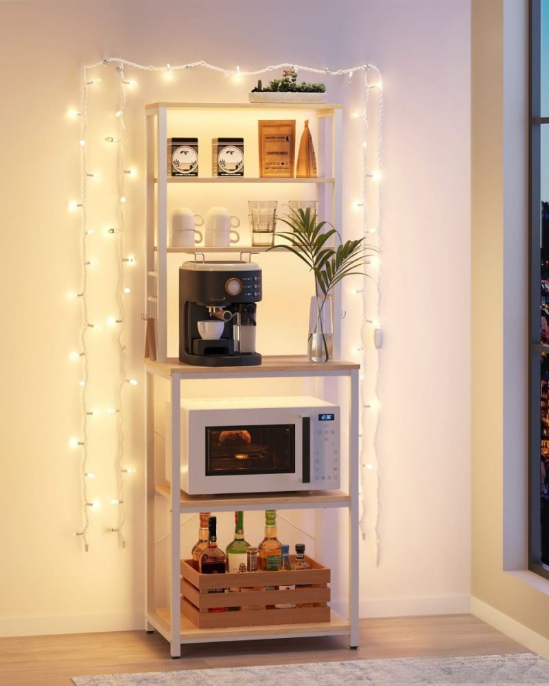 Estantería de cocina alta con espacio para microondas, roble y blanco - Imagen 2