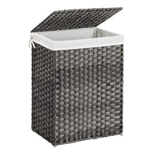 Cesto de ropa sucia tejido a mano 90l, ratán sintético, gris