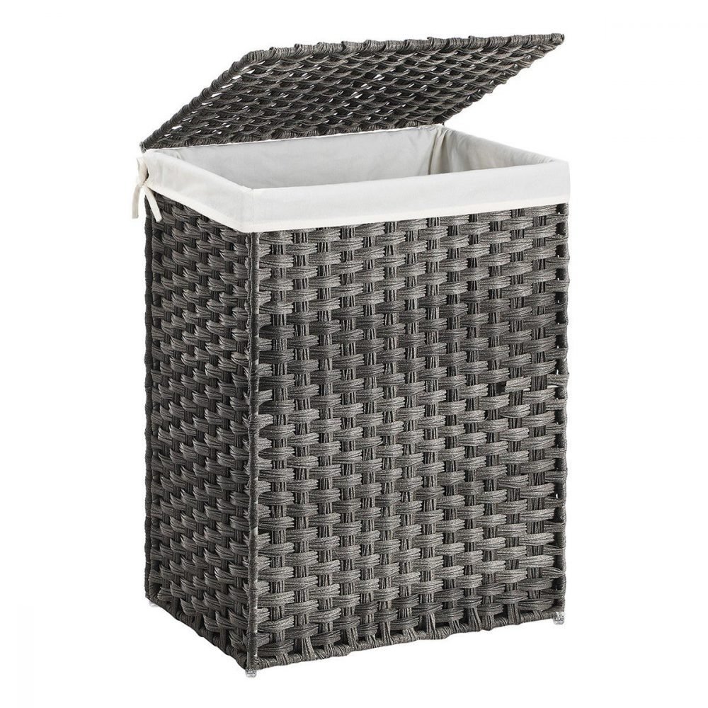 Cesto de ropa sucia tejido a mano 90l, ratán sintético, gris