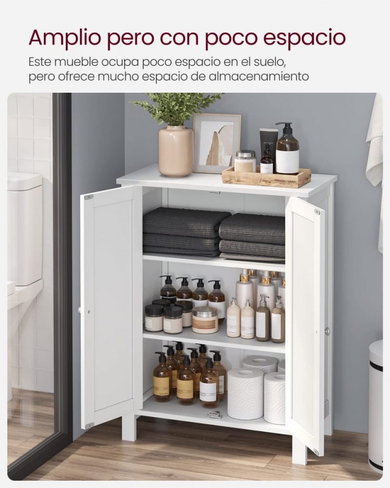 Armario baño con 2 puertas y balda ajustable, blanco - Imagen 5