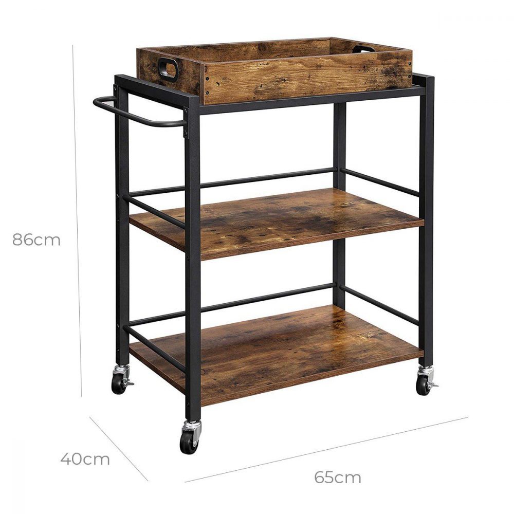 Carro de cocina multifuncional con bandeja extraíble, marrón - Imagen 2