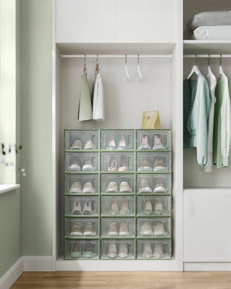 Pack de 18 cajas de zapatos plegables y apilables, verde - Imagen 2