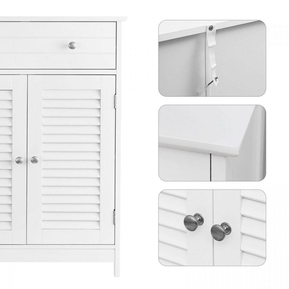 Armario de baño blanco estilo escandinavo con 2 puertas y cajón - Imagen 7