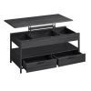 Mesa centro elevable, almacenamiento, cajones, gris ahumado y negro tinta