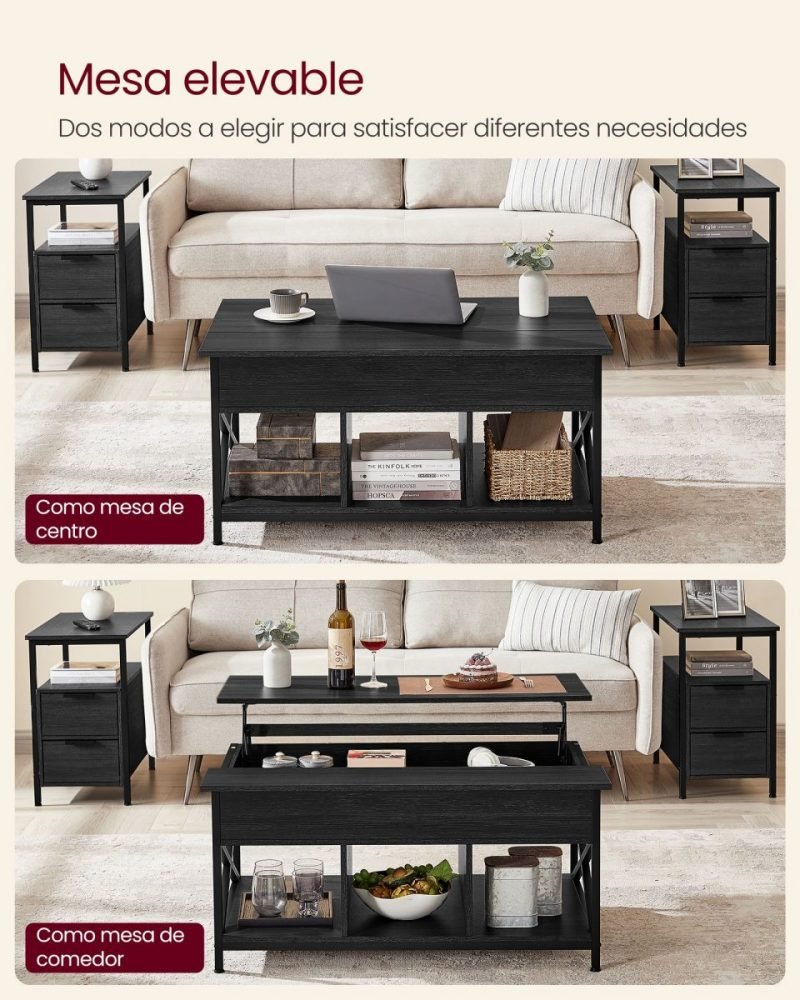 Mesa centro con tablero elevable, almacenamiento, gris carbón - Imagen 4