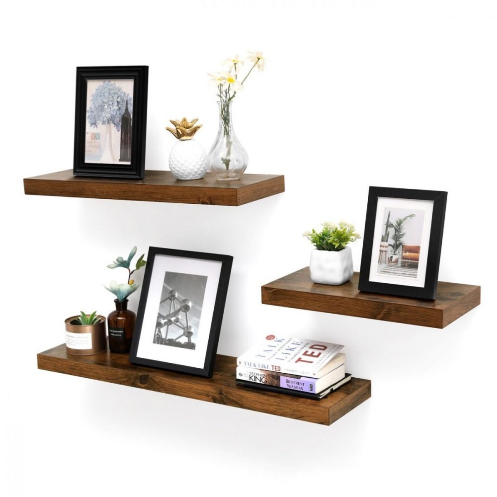 Estante flotante de pared de 80 cm en marrón rústico - Imagen 3