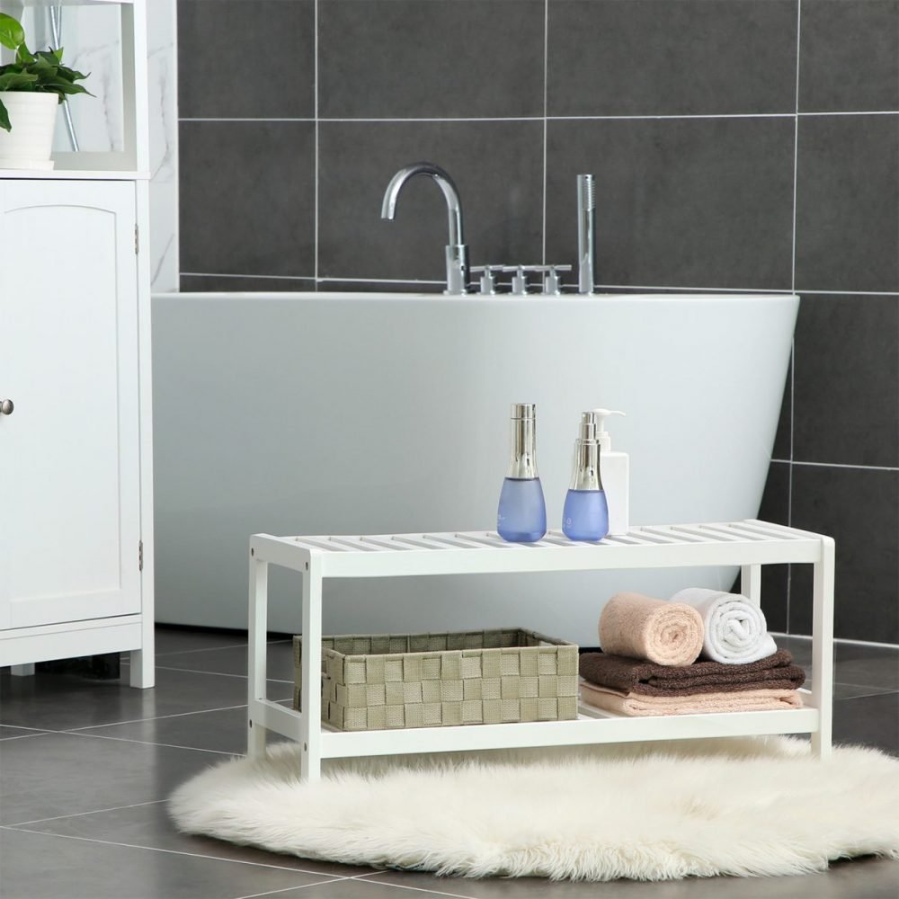 Organizador de zapatos de bambú, 2 pisos, blanco - Imagen 4