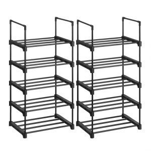 Juego de 2 estantes zapateros apilables de 5 niveles, negro