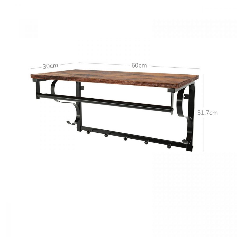 Perchero de pared con estante y ganchos, estilo rústico, 60 cm - Imagen 2