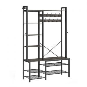 Perchero recibidor con banco zapatero y 5 estantes, 9 ganchos