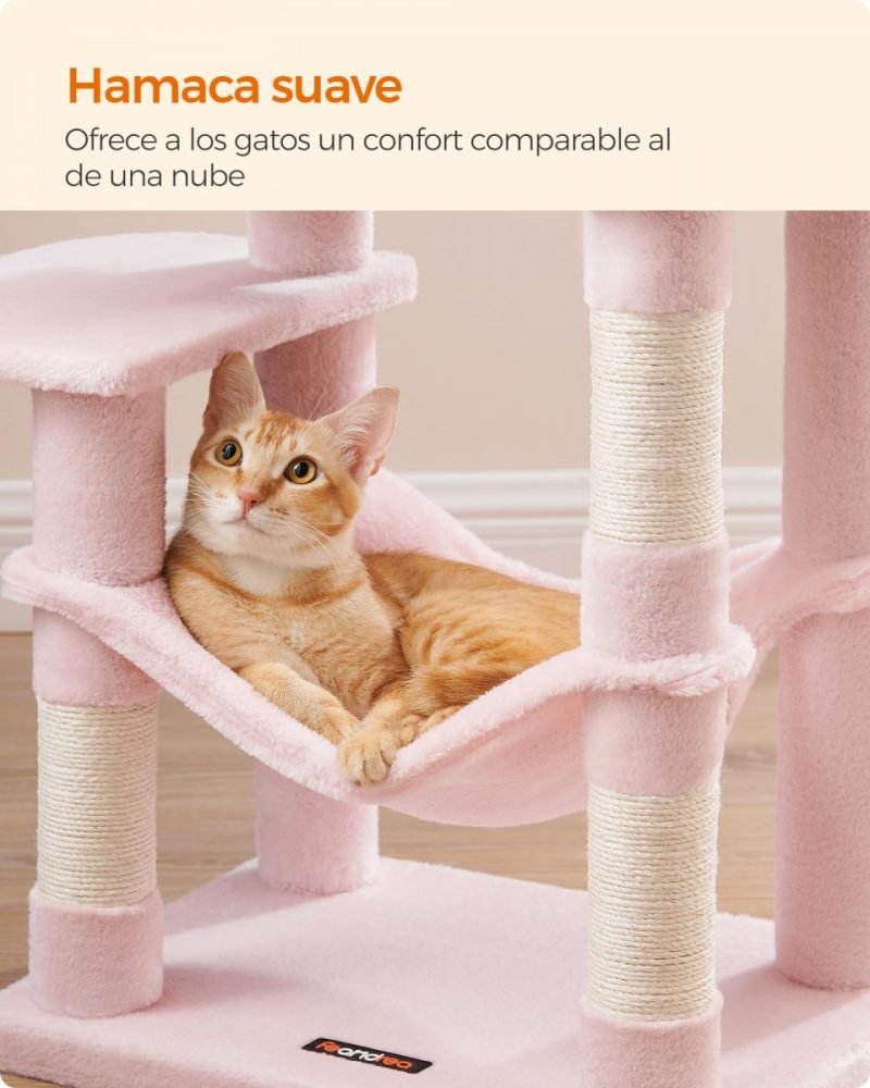 Árbol para gatos multinivel de 112 cm, postes rascadores, rosa caramelo - Imagen 4