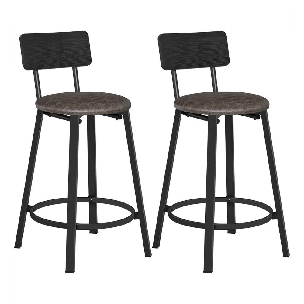 Taburetes de bar con respaldo, set de 2, 39x39x82 cm, marrón café