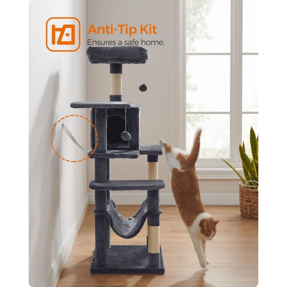 Árbol para gatos de 143 cm, rascadores, plataformas, hamaca, gris antracita - Imagen 2
