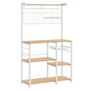 Estantería con isla de cocina, tira magnética y soporte rollos, roble dorado