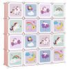 Armario modular infantil con 16 cubos y puertas, rosa