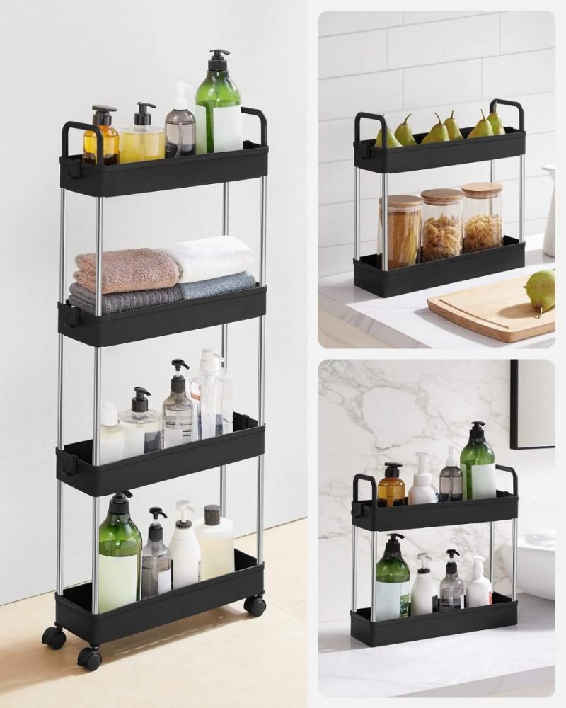 Carrito almacenamiento 4 niveles, cocina, baño, negro - Imagen 5